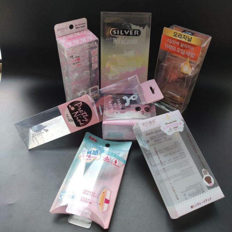 Hot Sale PET puff Cosmetic Foldable Packaging Box Plastic Printing Gift Box
