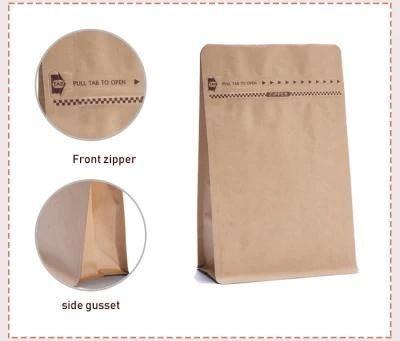 High Quality Ziplock Kraft Paper Flat Bottom Bag Pouch for Coffee