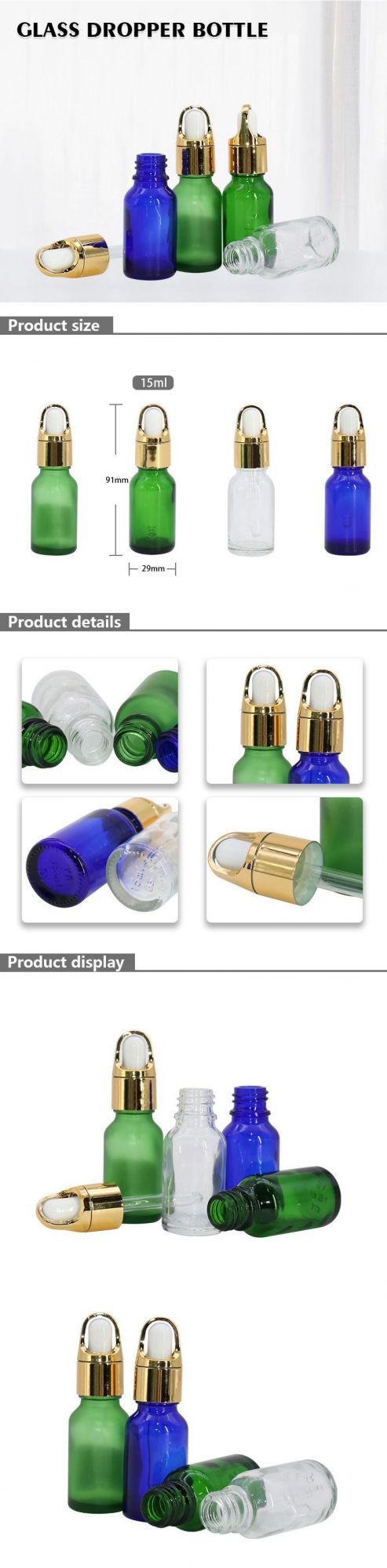 Custom Small Skincare Packaging 15ml Portable Glass Dropper Bottle