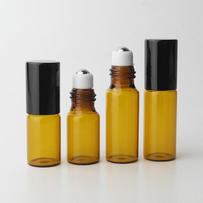 1ml 2ml 3ml 5ml Amber Glass Roll on Bottle with Stainless Steel Roller Small Essential Oil Roller-on Sample Bottle