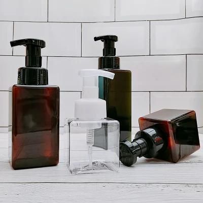 Customized 250ml 450ml Green Amber Square PETG Plastic Liquid Foam Soap Dispenser Bottle in Bathroom with Pump