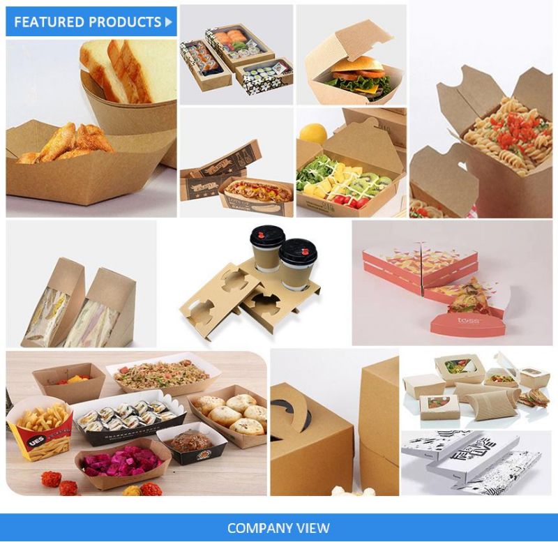 Custom Biodegradable Food Container Packing Kraft Cardboard Box for Hamburger and Hotdog and Chips Box