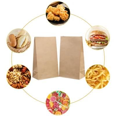 Takeaway Food Packaging Square Bottom Brown Kraft Paper Bags