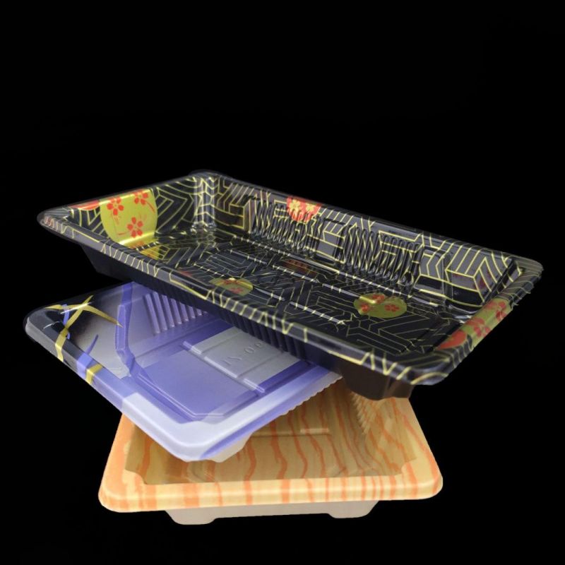 Yellow Sushi Packing Box Plastic Food Tray, Good Quality Sushi box With Transparent Lid