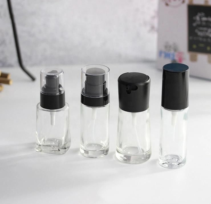 Luxury 30-40ml Clear Frosted Glass Pump Bottle for Liquid Foundation Glass Lotion Bottle with ABS Pump