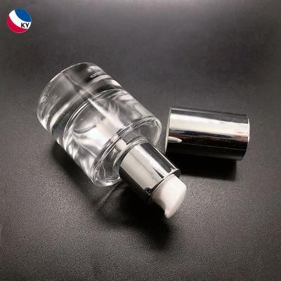 High End 30ml Electroplate Silver Empty Skincare Press Pump Lotion Serum Cosmetic Glass Bottle with Thick Bottom