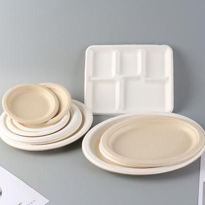3 Compartment Compostable Biodegradable Tableware Sugarcane Bagasse Paper Round 9 Inch Plate