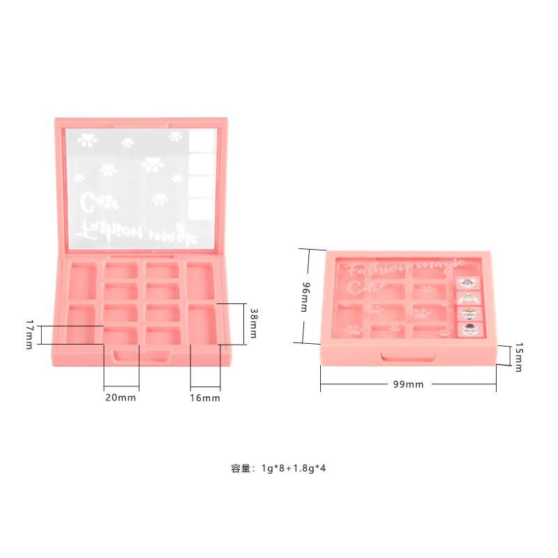 Manufacturer Customized Unique New Design 12 Hole Eyeshadow Palette of Plastic Cosmetic Packaging Container