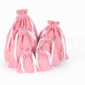 High Quality Packing Custom Logo Print Pouch Wholesale Drawstring Pink Velvet Bag for Wedding Gifts