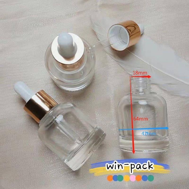 Win-Pack 30ml Round Shoulder Serum Silver Glass Essential Oil Dropper Bottles Custom Printing Available Cosmetic Packaging