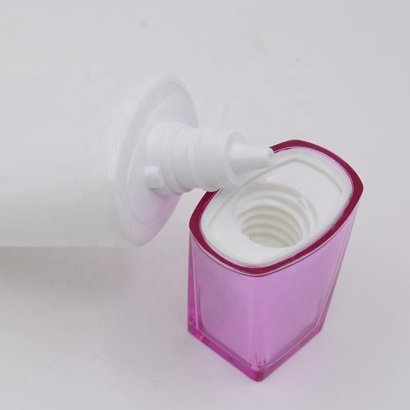 Plastic Cosmetic Packaging Tube with Unique Pink Square Acrylic Cap