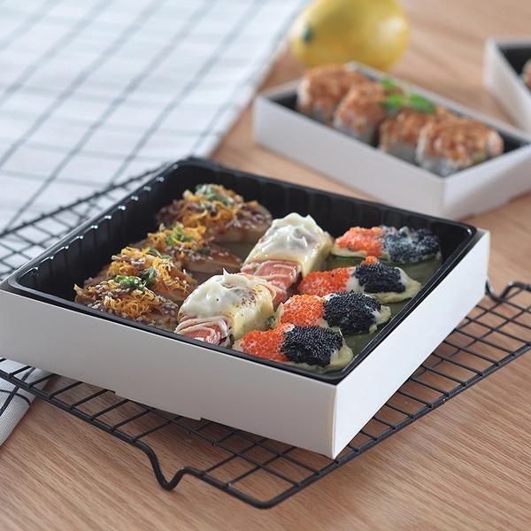 Custom Recyclable Disposable Paper Packaging Box Sushi Takeaway Paper Box with Divider Section