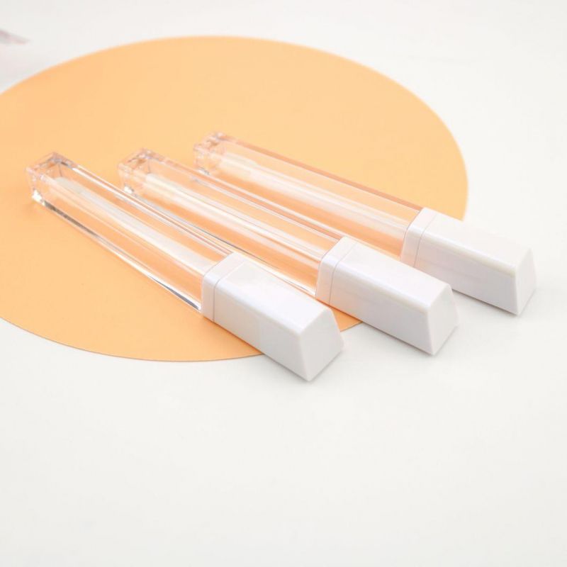 Empty Square Tubes Plastic White 7ml Lip Gloss Tube with Brush for Cosmetic Packaging Containers Wholesale