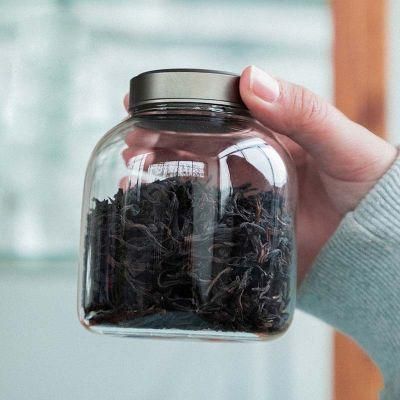 Transparent Glass Tea Jar with Aluminum Lid, Tea Storage Canning