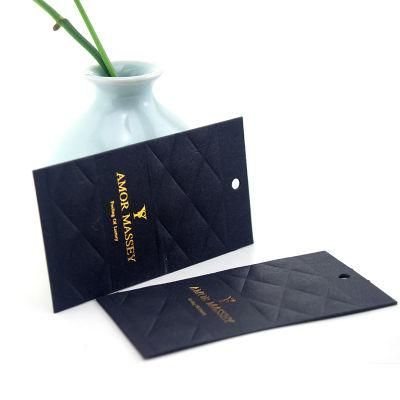 Custom Cardboard Paper Logo Gold Foil Hot Stamping Embossed Black Hang Tag