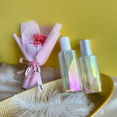 40ml 100ml 120ml Holographic Square Shape Glass Bottle with Pump and Cover for Lotion Serum