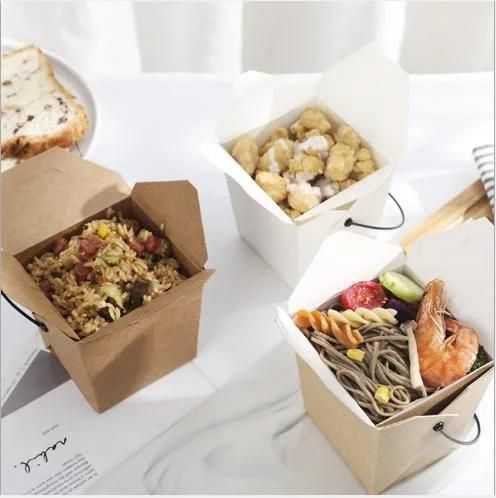 Wholesale Custom Color Printing Loge Kraft Paper White Card Disposable Fast Food Paper Box Fried Chicken Lunch Takeaway Salad Oil-Proof Noodle Lunch Packing