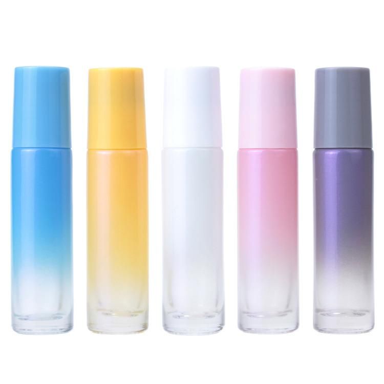 Empty Refillable 10ml Glass Roll on Bottle with Plastic Lid and Steel Ball for Essential Oil