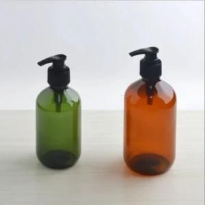 300ml 500ml Pet Plastic Round Green and Amber Color Cosmetic Shampoo Bottle with Lotion Pump