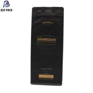 Customized Resealable Biodegradable Zipper Flat Bottom Pouch Easy Tear Notch Coffee Kraft Paper Packing Bag with Valve