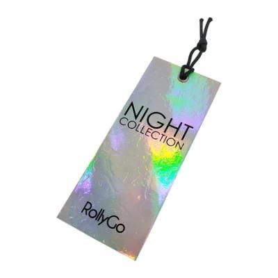 Cheap 400 GSM White Paper Offset Printing Custom Name Logo Gold Foil Hang Tag with String for Cloth