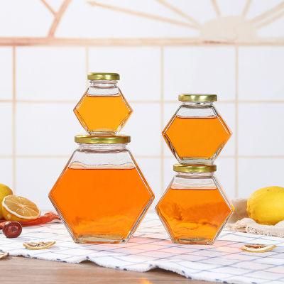 100ml 180ml 280ml Honey Bottle Glass Jar Hexagonal with Wooden Dipper