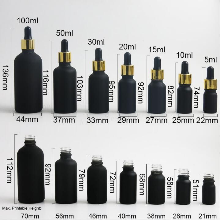 Frosted Black Essential Oil Dropper Cosmetic Packaging Bottles with Different Kind of Lids for Fragrance Oil Medical Beauty Products Use