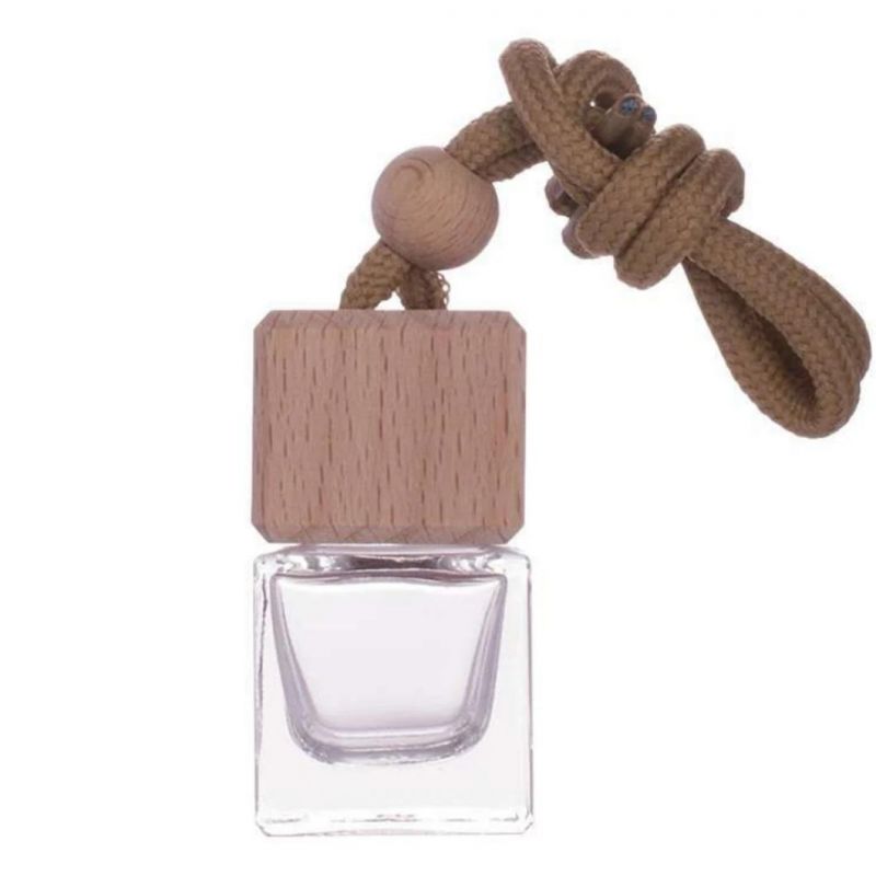 Manufacture Rectangle Square 10ml Car Diffuser Glass Bottle Wooden Cap Car Perfume Bottle