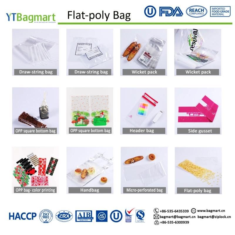 Food Grade, High Clarity, High Performance Customised Print, PP/OPP Flat Poly Snack/Candy/Sweet/Cookie/Fruit/Cake/Bread Bag, Antibacterial Bag