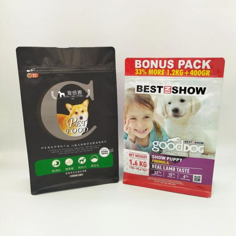 Printed Aluminum Foil Lined Plastic Block Bottom Pet Food Bag Packaging for Dog