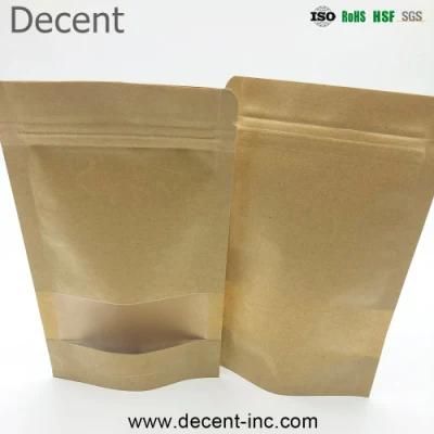 PLA +Pbat Biodegradable Brown Stand up Laminated Flat Bottom Pouch for Kraft Paper Bag Food Packaging