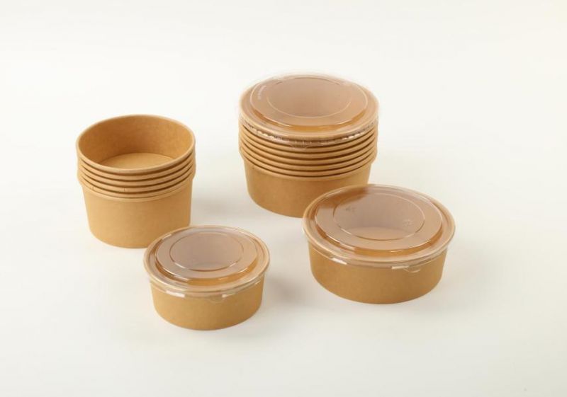 Customized Food Packing Container Kraft Salad Bowl with Paper/PP/Pet/PLA Lid