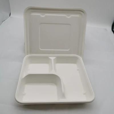 Biodegradable 3 Compartment Food Container with Pulp Lids