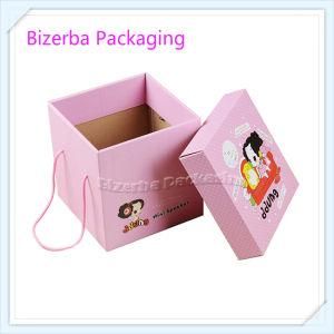 Pink Color Corrugated Gift Folding Paper Gift Box with Cotton Handle