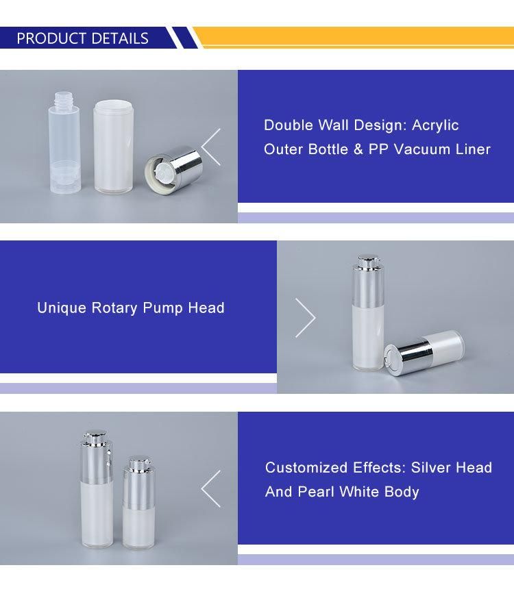 Wholesale Fancy Empty White 30ml 15ml Acrylic Airless Cosmetic Pump Bottle