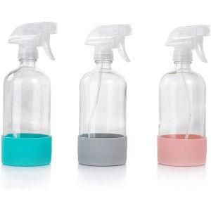 8-Ounce Clear Glass Spray Bottles Boston Round Bottles with 3-Setting Adjustable Black Heavy Duty Sprayers