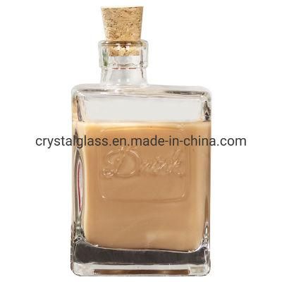 Square Printing Logo 280ml Flat Coffee Milk Glass Bottle Glass Juice Cold Tea Beverage Drinking Bottle