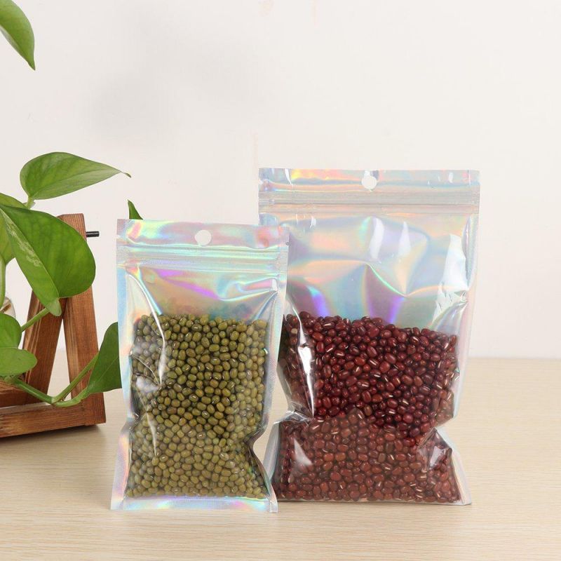 Aluminum Foil Hologram Food Pouch Small Water Proof Zipper Waterproof Reclosable Pouches Self Seal Bag