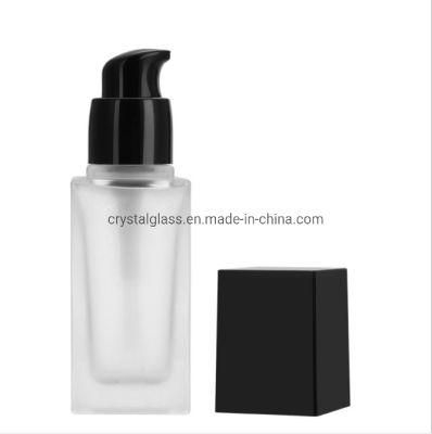 Crystal Glass Cosmetic Bottle High-End Emulsion Packing Bottle Square Shape with Pump 20ml 30ml 40ml
