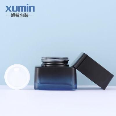 Packaging Cosmetics Containers Glass Jar Bottles 50g Blue Square Glass Bottle 40ml 110ml 125ml Luxury Lotion Glass Bottle