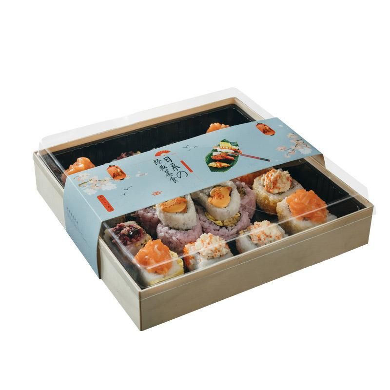 Singe Paper with Double Lamilated Wood Box for Sala Sushi Food Take Away Package