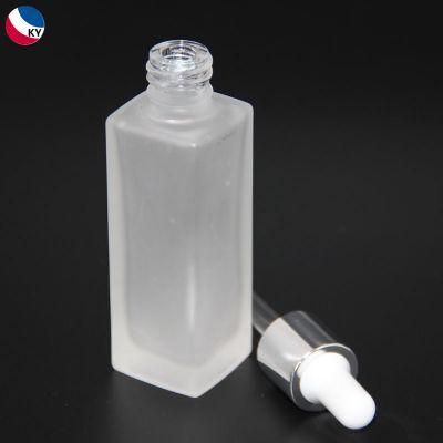 Thick Wall Serum Glass Frosted Bottle with Dropper Square Bottle for Essential Oil