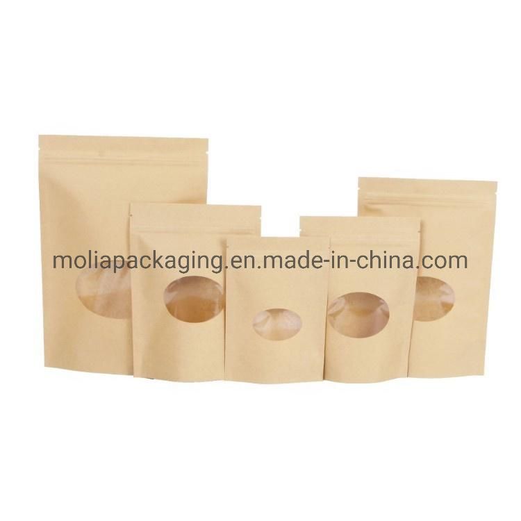 Aluminum Foil Zip-Lock Bags Stand up Pouch with Customized Window Laminated Foil Doypack Coffee Tea Packaging Bags with Zipper