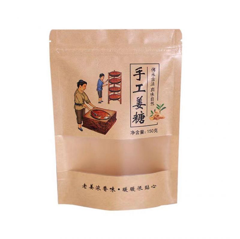 Stand up Black/White/Brown Kraft Paper Zipper Bag for Food with Window