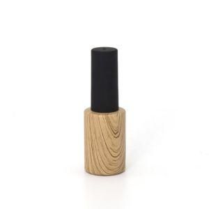 Custom Made Wood Grain Bamboo Color 10ml Round Glass Nail Polish Bottle with Black Brush Cap