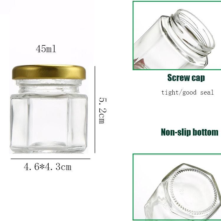 Custom 1.5 Oz Hexagon Mini Glass Honey Jars with Wooden Dipper