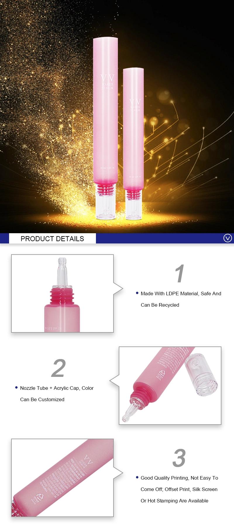 Pink 30ml Plastic Serum Packaging Cream Tube with Long Nozzle