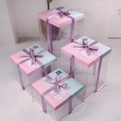 Luxury Custom Logo White Clear Square Tall Party Gift Box Pet PVC Wedding Birthday Transparent Cake Box