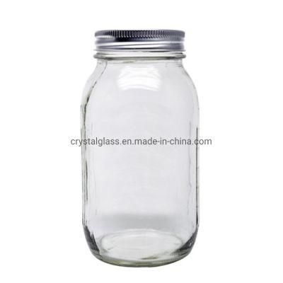 32oz 1000ml 1L Wide Mouth Quart Glass Mason Jars with Silver Lid Food Glass Container Big Capacity