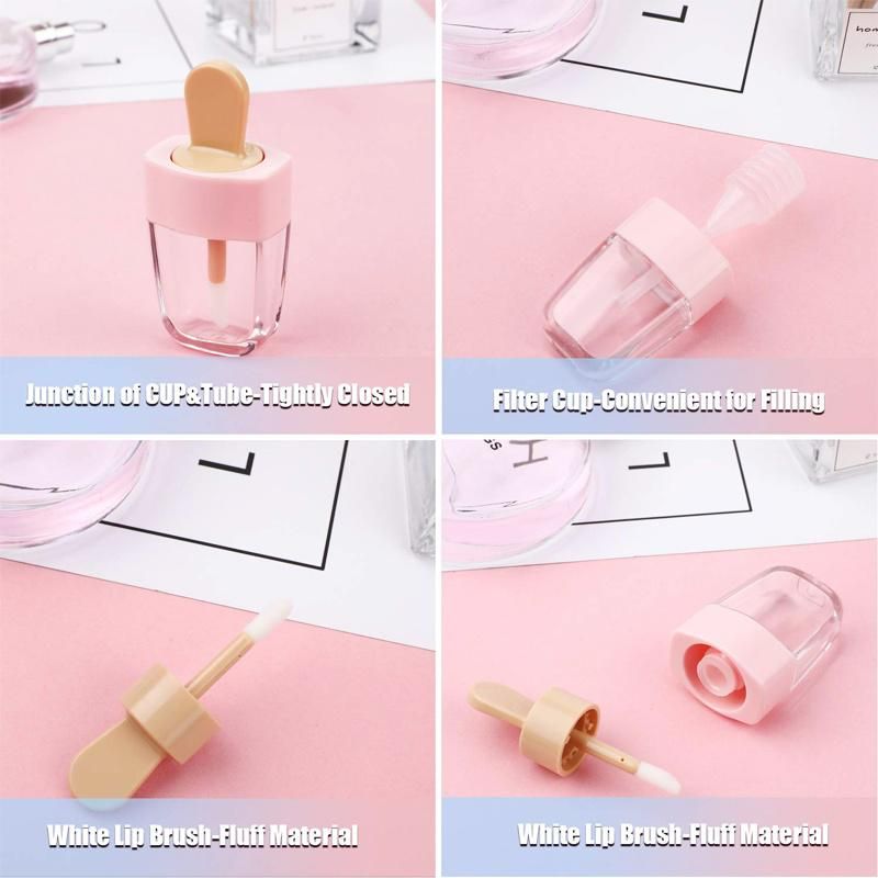 Custom 8ml Luxury Empty Cute Plastic Lipstick Balm Lip Gloss Containers Tube with Brush Wand